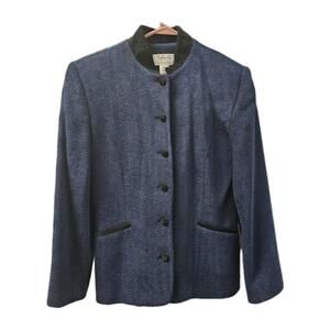 Vtg Talbots Petites Coat Evening Jacket Blue & Black Herringbone Sz2 80s Blazer
